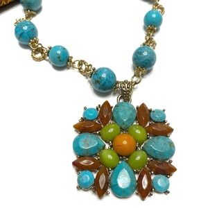 Vintage Natural Turquoise w/Cabochon Stones Boho Necklace
